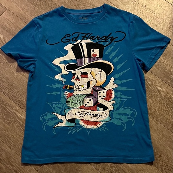 Ed Hardy "Classic Skull Logo" Men's T-Shirt. Blue. Medium - Picture 1 of 5